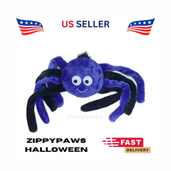 ZippyPaws Halloween Grunterz Spiderz Dog Toys Black And Purple Spider Dog Toy - Picture 1 of 2